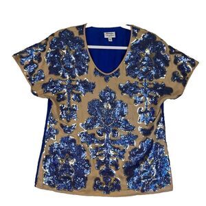 Tracy Reese Neiman Marcus Target Blouse Top Womens Blue Gold Sequins Size XSmall